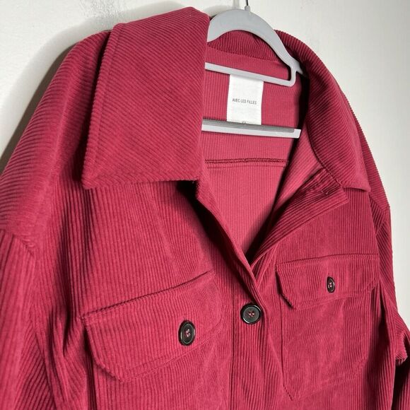 Avec Les Filles Jacket Shirt Shacket Red Corduroy Size L Button Front Boxy - Picture 5 of 12